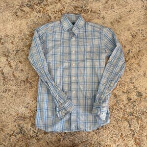 Peter Millar Button Up Shirt Mens Small Light Blue Plaid Check Pattern Flex